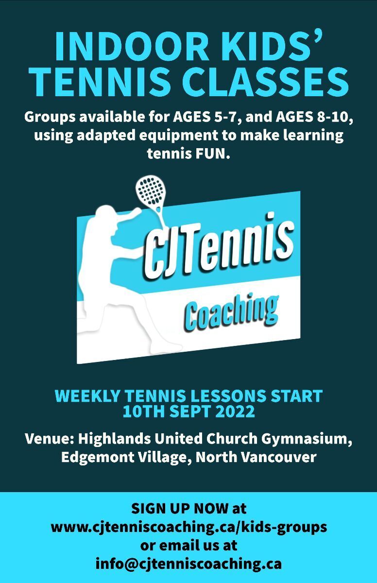 Poster for indoor tennis lessons at Highlands United
