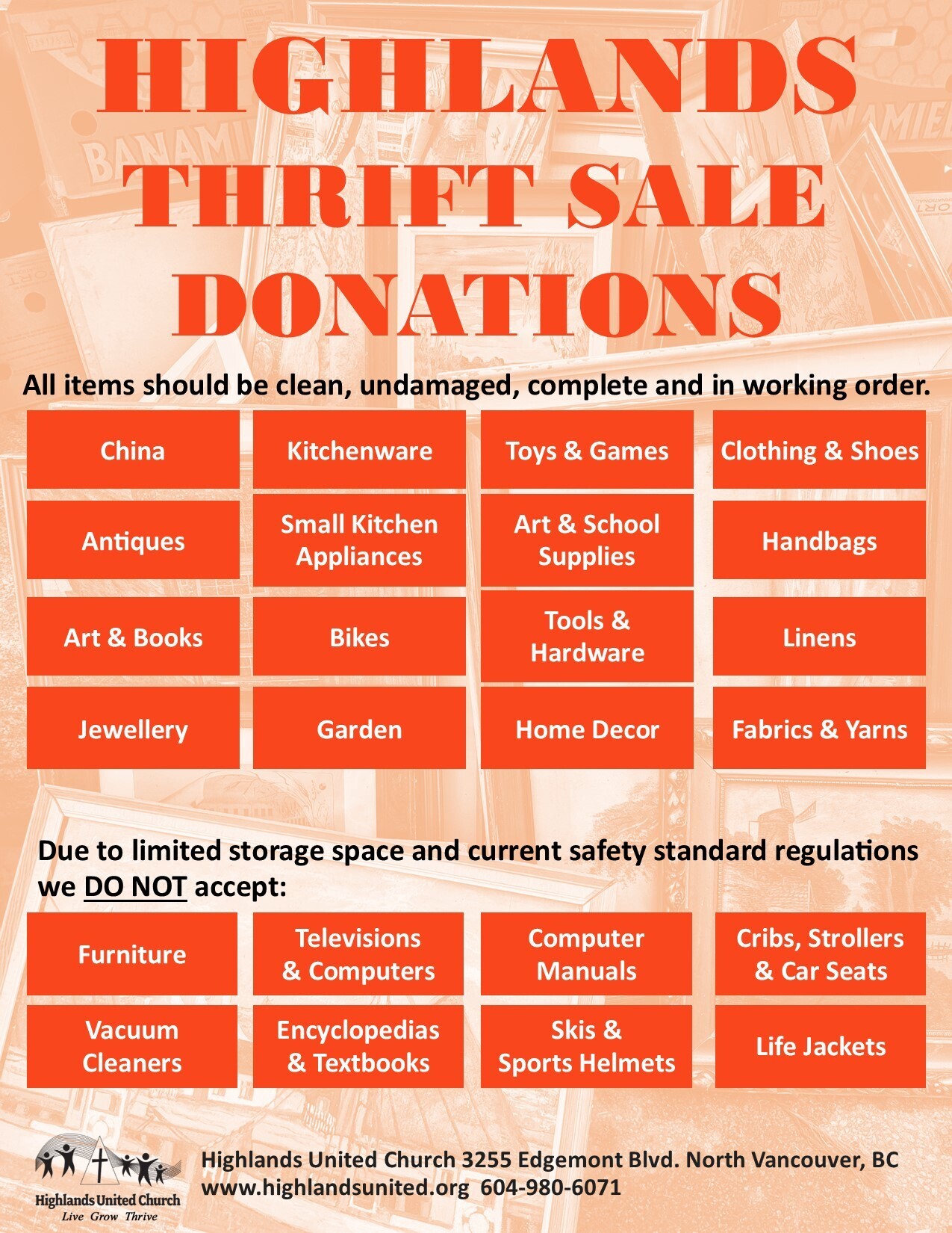 Thrift Sale donation list