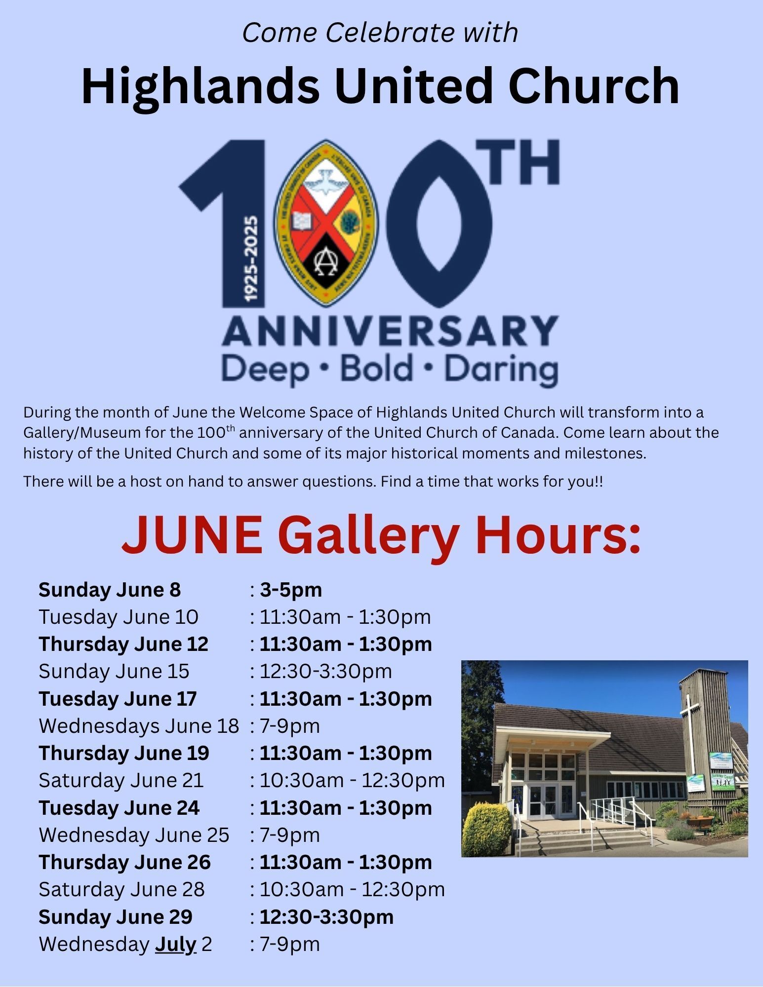 HUC 100th Anniversary hours